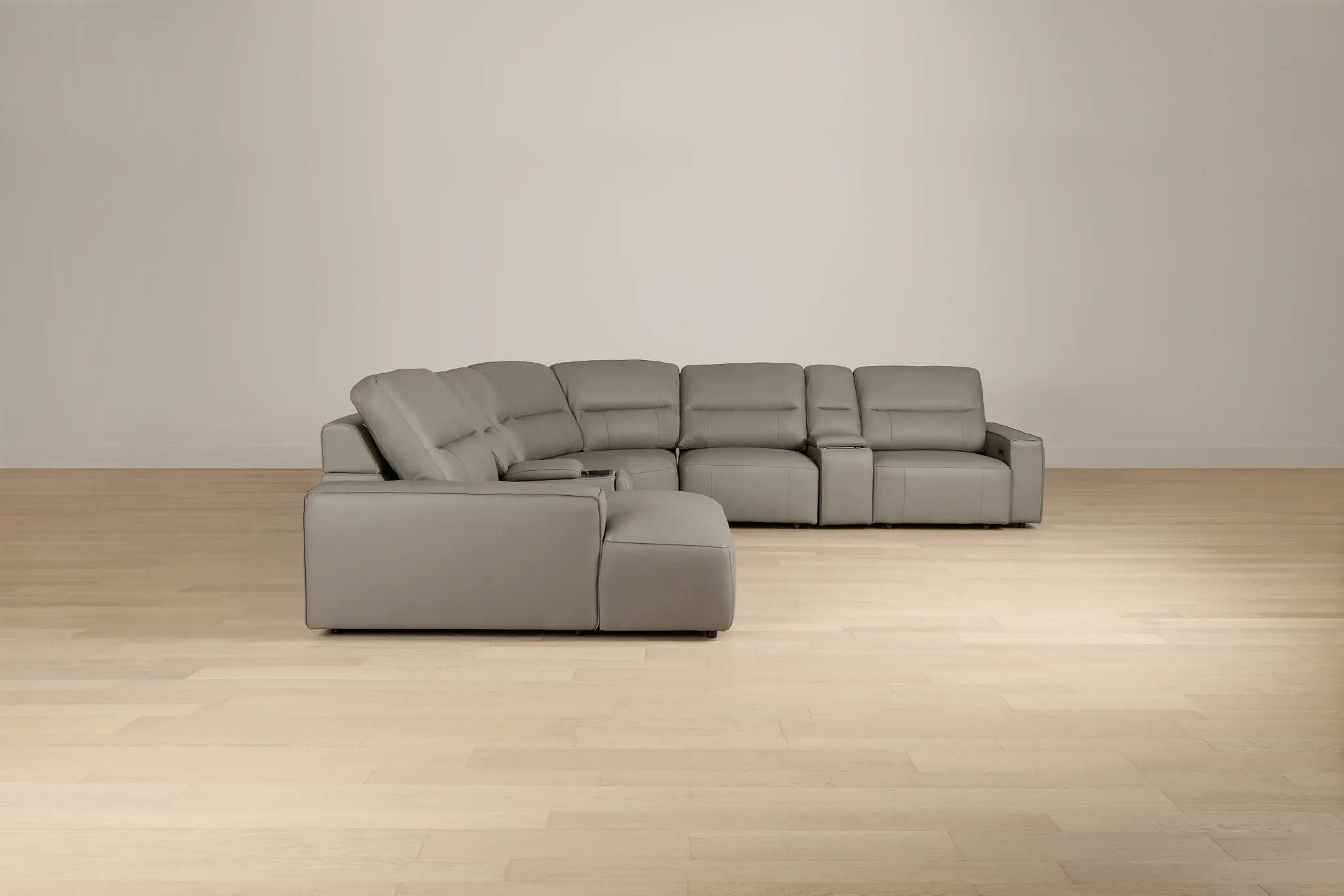 Rudy Gray Lthr/vinyl Large Dual Power Left Exentsion Chaise Sectional