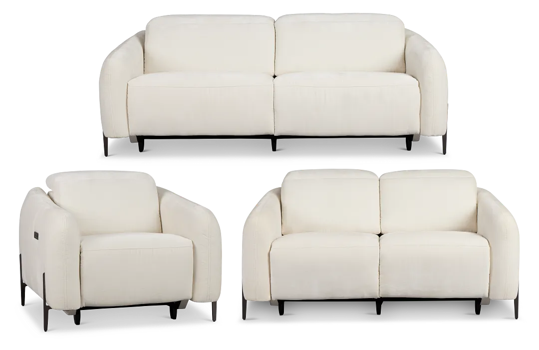 Zuri White Velvet Power Reclining Living Room