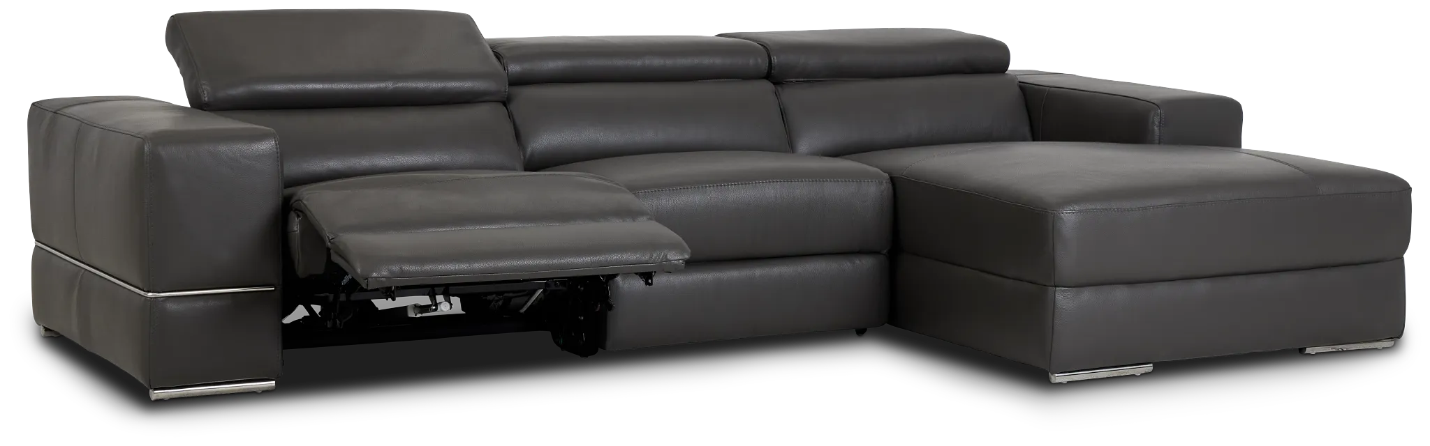 Dante Gray Leather Right Chaise Power Reclining Sectional