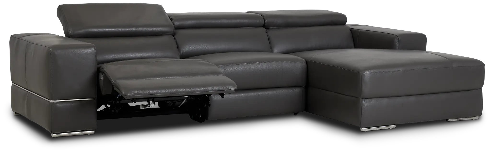 Dante Gray Leather Right Chaise Power Reclining Sectional Dante Gray Leather Right Chaise Power Reclining Sectional