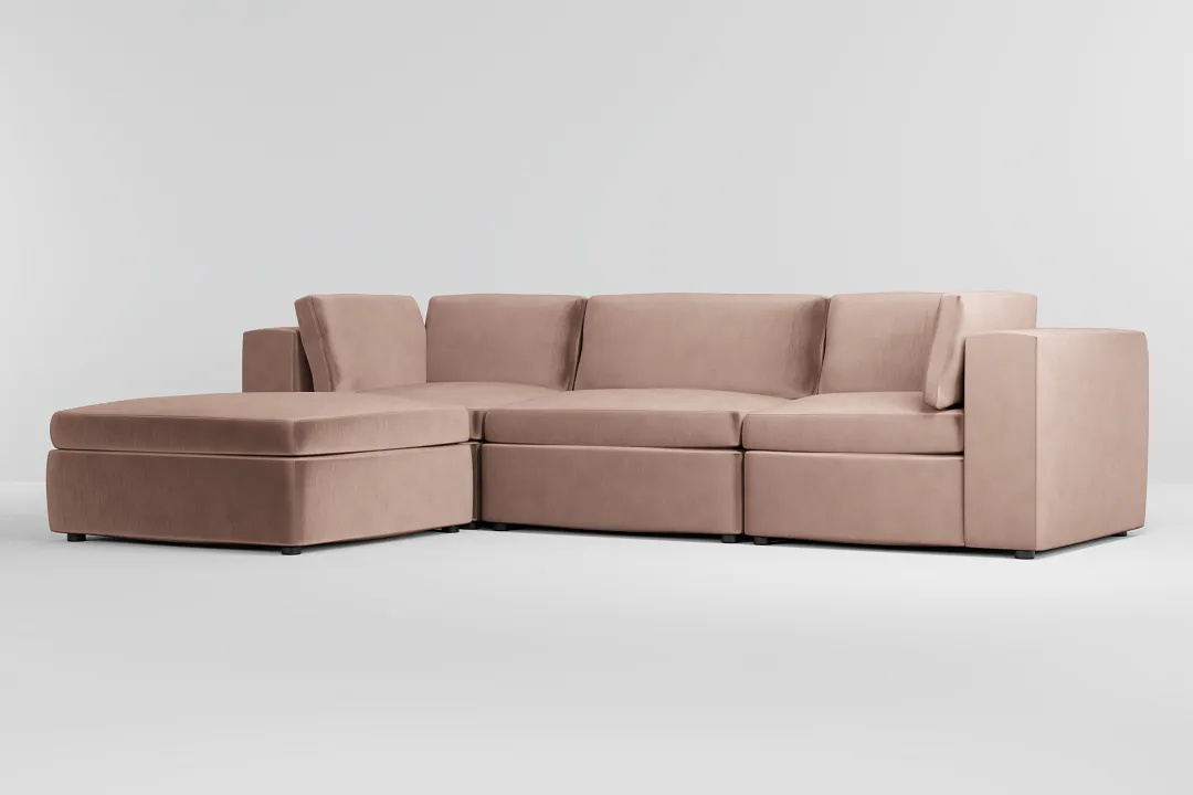 Destin Joya Light Pink Velvet 4-piece Bumper Sectional