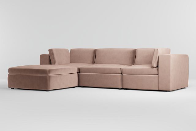 Destin Joya Light Pink Velvet 4-piece Bumper Sectional
