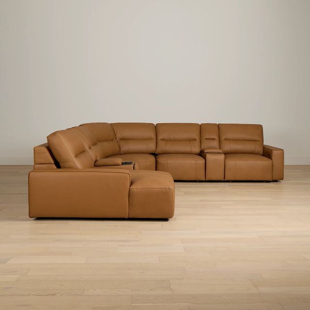 Rudy Brown Lthr/vinyl Large Dual Power Left Exentsion Chaise Sectional