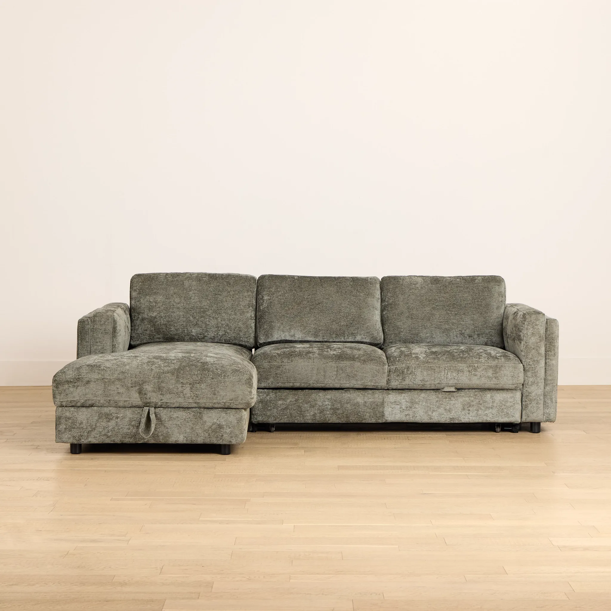 Farren Dark Green Fabric Small Left Chaise Storage Sleeper Sectional