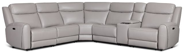 Walker Light Gray Lthr/vinyl Medium Dual Power 2-arm Reclining Sectional