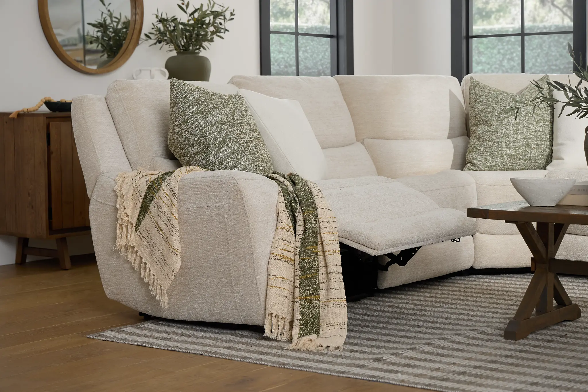 Bennett Light Beige Fabric Medium Dual Power 2-arm Reclining Sectional Bennett Light Beige Fabric Medium Dual Power 2-arm Reclining Sectional