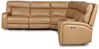 Jasper Light Brown Leather Medium Dual Power 2-arm Reclining Sectional