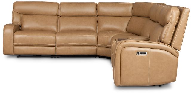 Jasper Light Brown Leather Medium Dual Power 2-arm Reclining Sectional