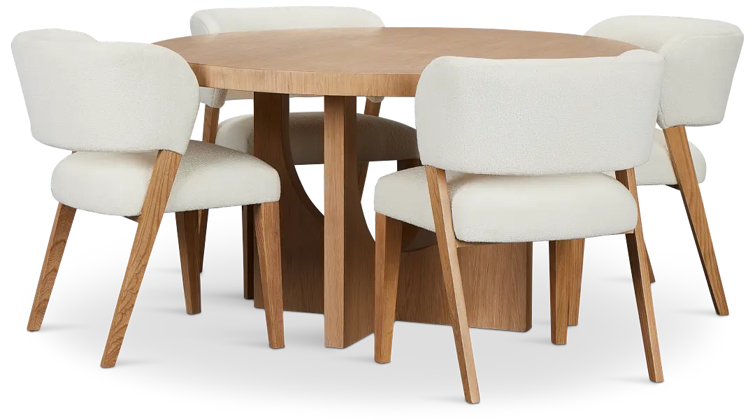 Malibu Light Tone Round Table & 4 Upholstered Chairs Malibu Light Tone Round Table & 4 Upholstered Chairs