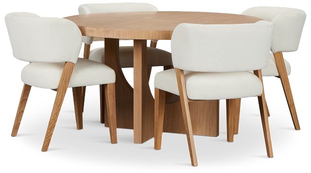 Malibu Light Tone Round Table & 4 Upholstered Chairs