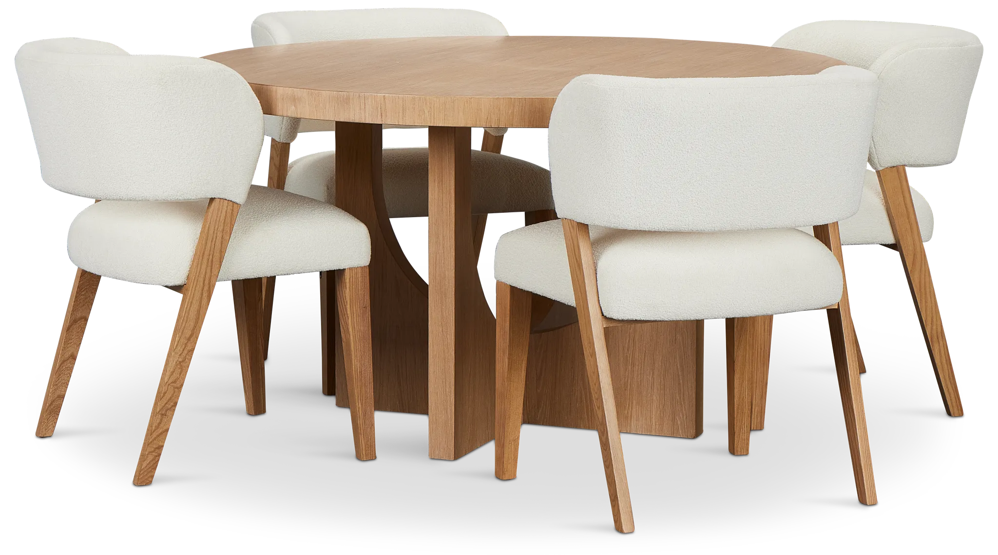 Malibu Light Tone Round Table & 4 Upholstered Chairs