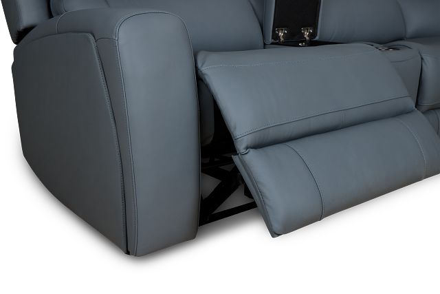 Summit Blue Lthr/vinyl Large Triple Power Reclining Two-arm Sectional