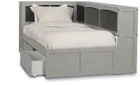 Charleston Gray Corner Bookcase Bed With 2 Storage Drawers