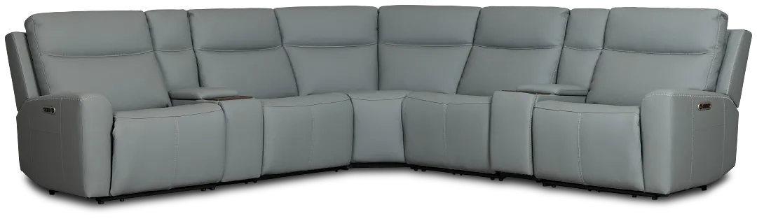 Flexsteel Sterling Blue Lthr/vinyl Large Triple Power Reclining Two-arm Sectional