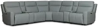 Flexsteel Sterling Blue Lthr/vinyl Large Triple Power Reclining Two-arm Sectional