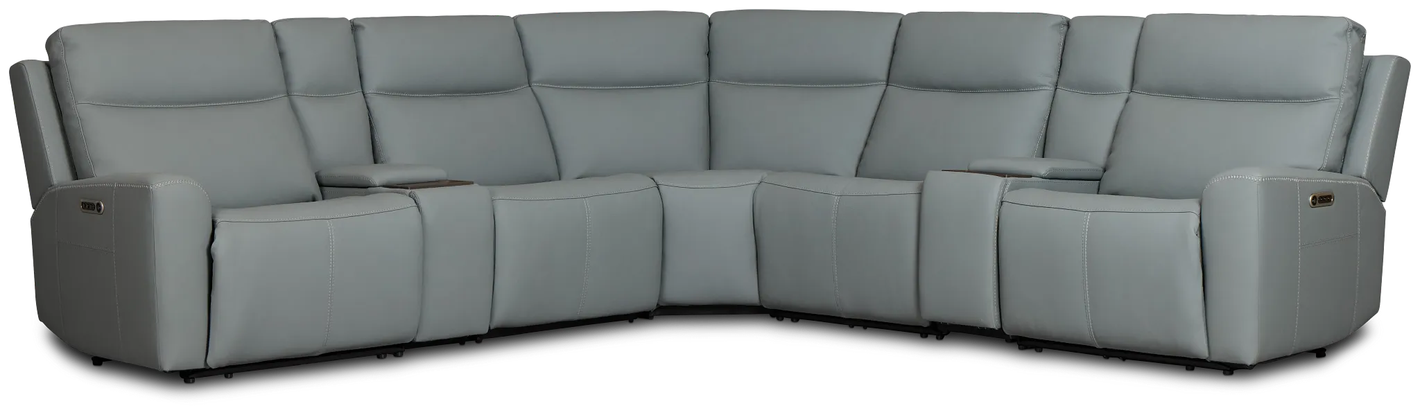 Flexsteel Sterling Blue Lthr/vinyl Large Triple Power Reclining Two-arm Sectional