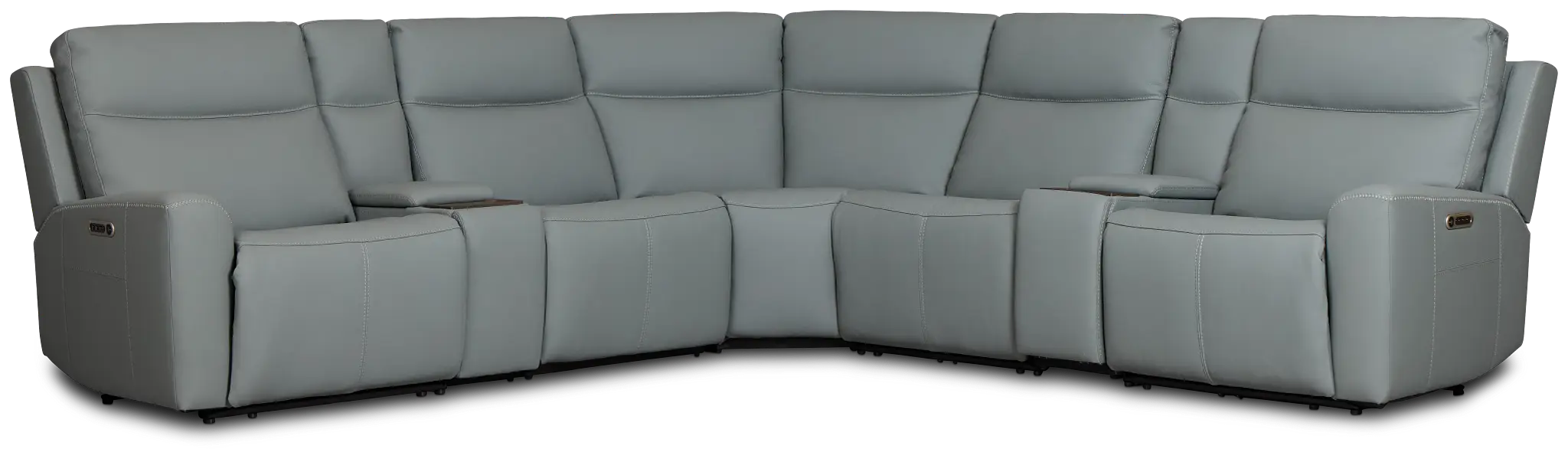 Flexsteel Sterling Blue Lthr/vinyl Large Triple Power Reclining Two-arm Sectional Flexsteel Sterling Blue Lthr/vinyl Large Triple Power Reclining Two-arm Sectional
