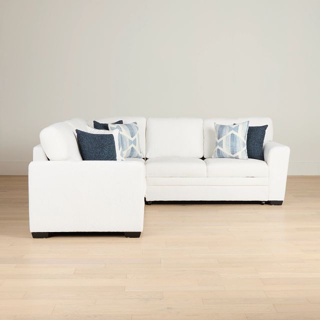Everly White Fabric Small 2-arm Right Sleeper Storage Sectional
