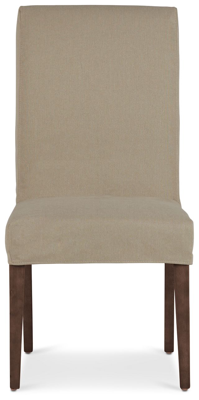 Destination Beige Short Slipcover Chair With Medium-tone Leg