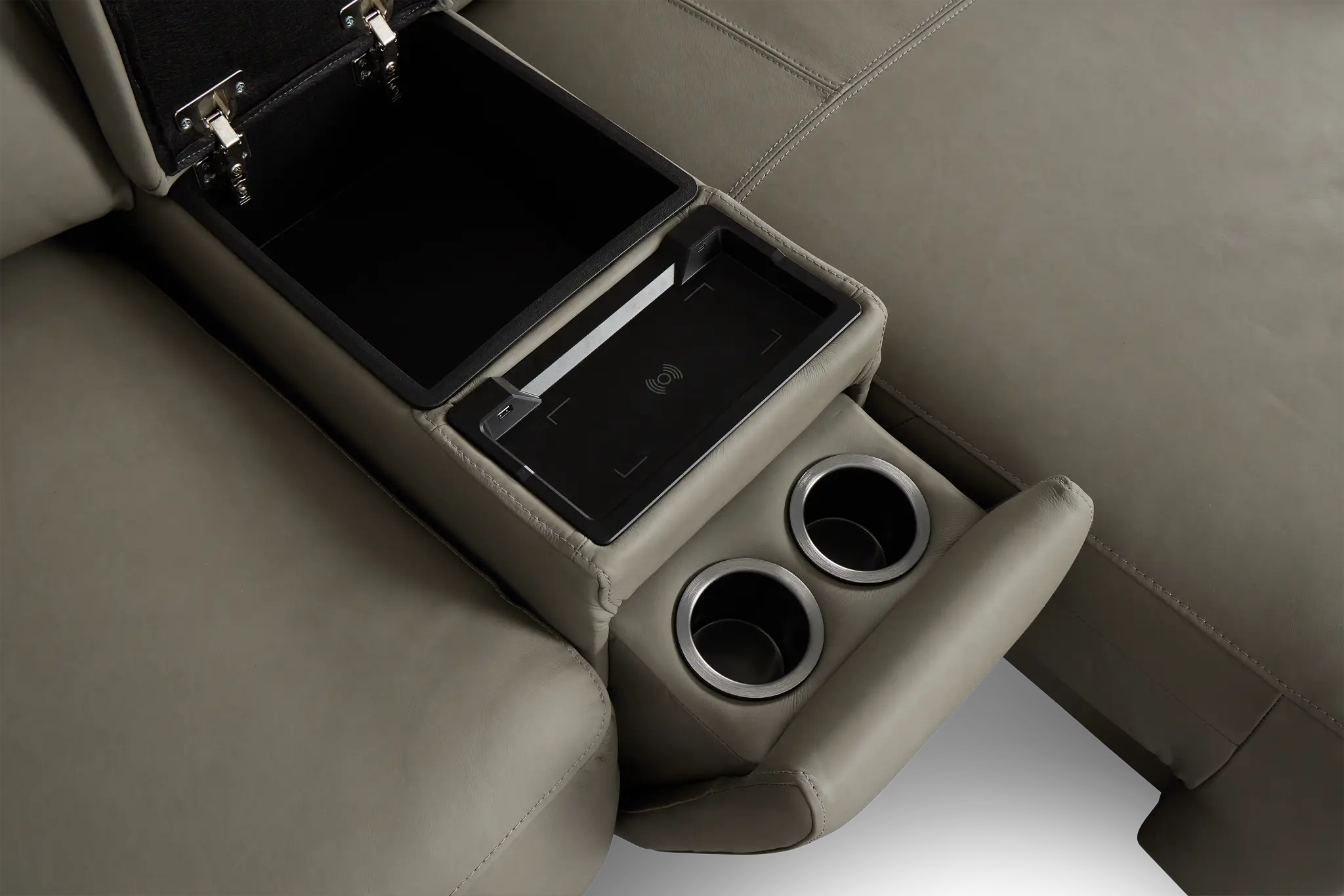 Rudy Gray Lthr/vinyl Large Dual Power 2 Arm Extension Chaise Sectional Rudy Gray Lthr/vinyl Large Dual Power 2 Arm Extension Chaise Sectional