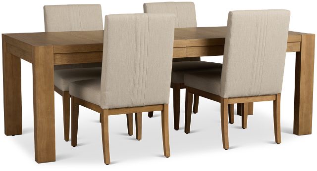 Tahoe Light Tone Rectangular Table & 4 Upholstered Chairs