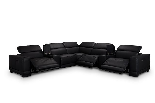 Lombardy Black Micro Large Triple Power Reclining Two-arm Sectional