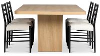 Lyndie Light Tone Rect Table With 4 Black Upholstered Side Chairs