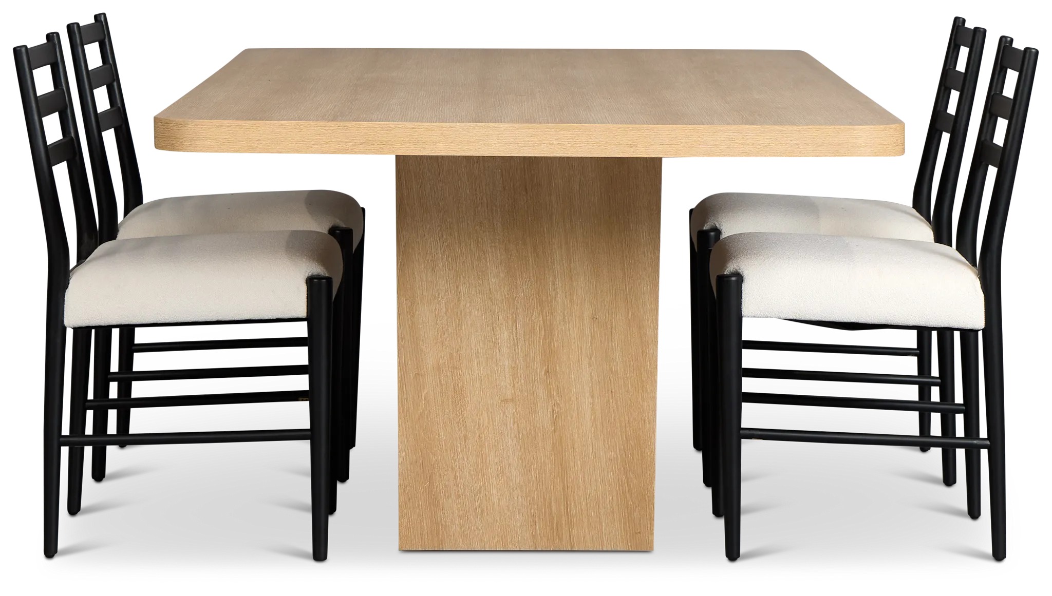 Lyndie Light Tone Rect Table With 4 Black Upholstered Side Chairs