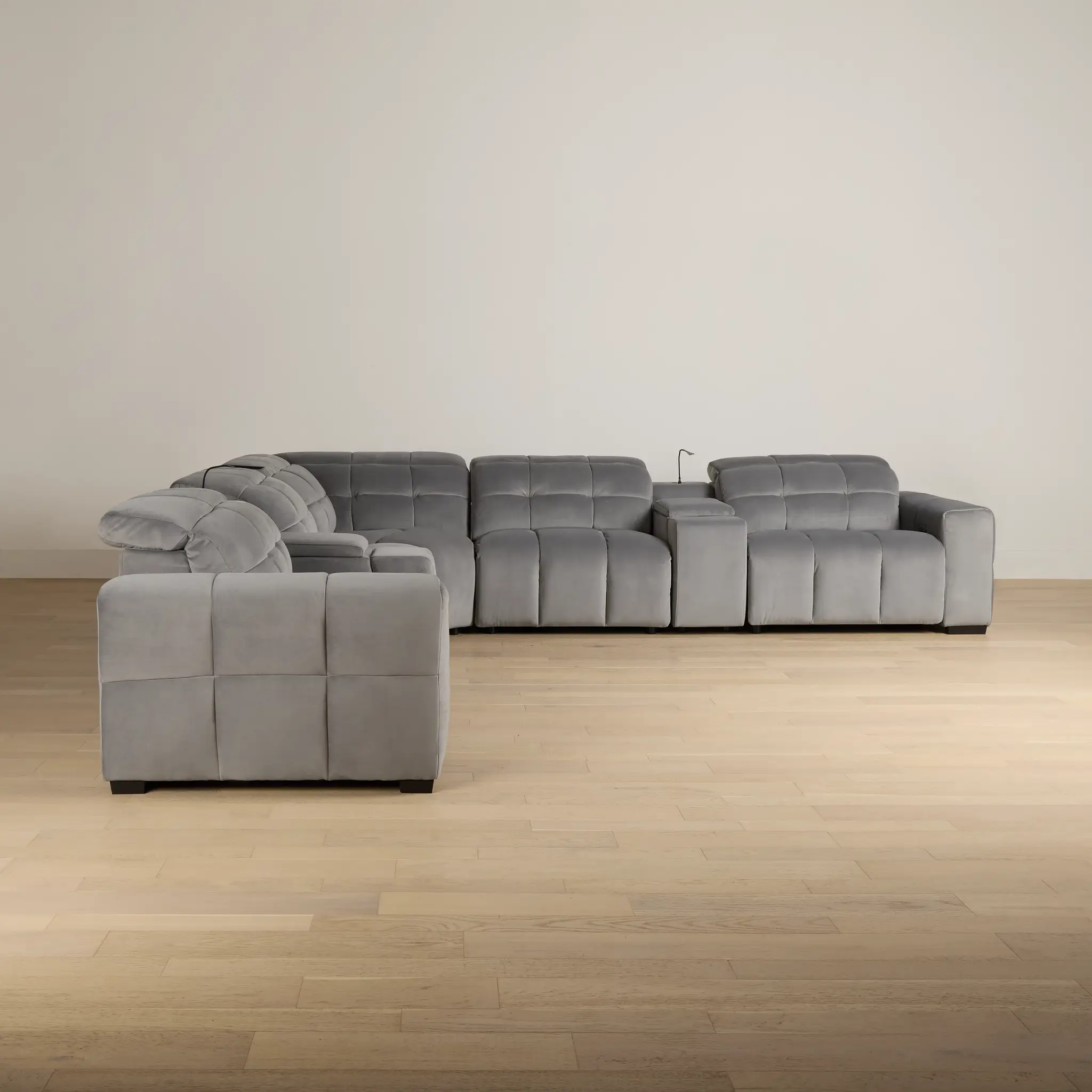 Gemma Light Gray Velvet Large Triple Power Reclining Two-arm Sectional Gemma Light Gray Velvet Large Triple Power Reclining Two-arm Sectional