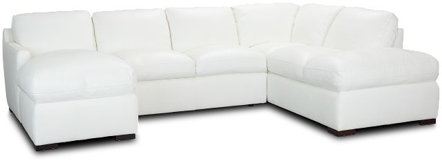 Amari White Leather U-shaped Sectional W/ Right Bumper