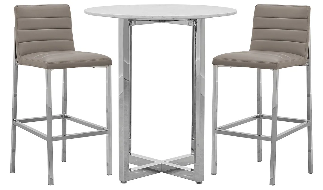Amalfi Taupe Marble Pub Table & 2 Upholstered Barstools