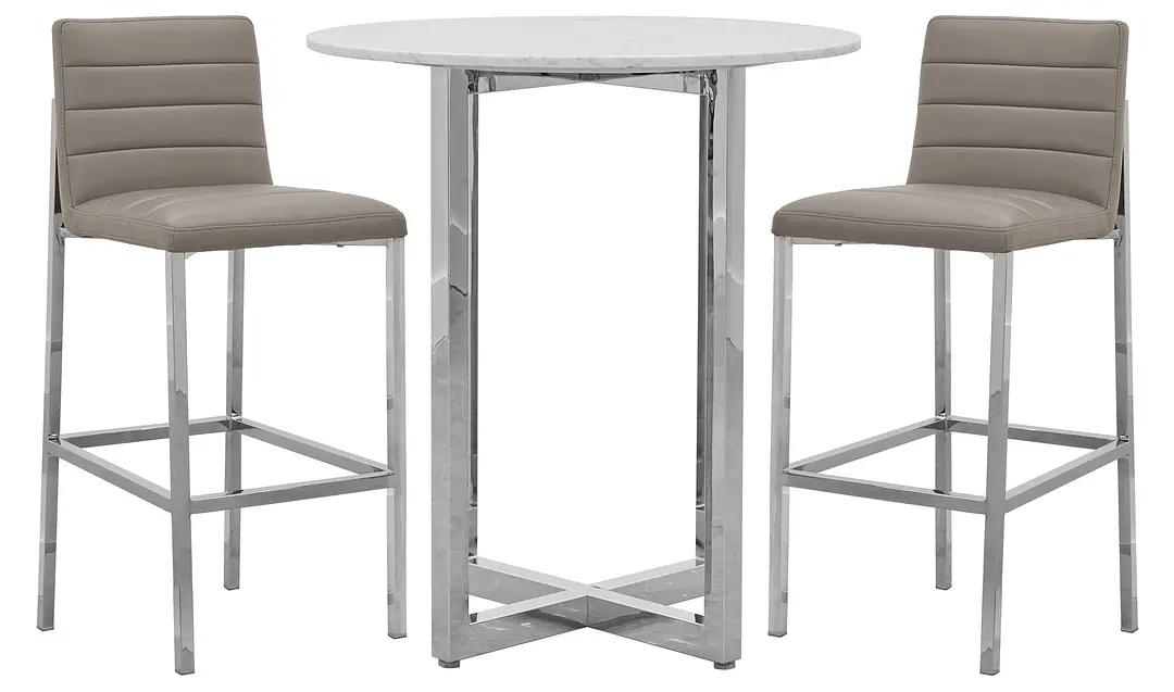 Amalfi Taupe Marble Pub Table & 2 Upholstered Barstools Amalfi Taupe Marble Pub Table & 2 Upholstered Barstools