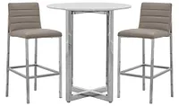 Amalfi Taupe Marble Pub Table & 2 Upholstered Barstools