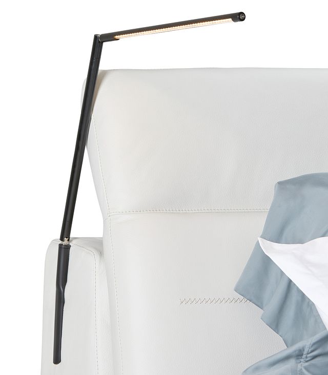 Montez White Leather Power Adjustable Headrest Platform Bed