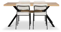 Lynden Light Tone Rect Table & 4 White Metal Upholstered Side Chairs