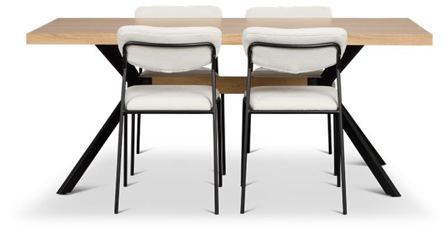 Lynden Light Tone Rect Table & 4 White Metal Upholstered Side Chairs