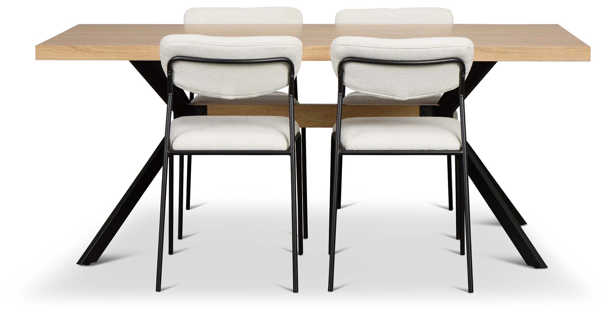 Lynden Light Tone Rect Table & 4 White Metal Upholstered Side Chairs