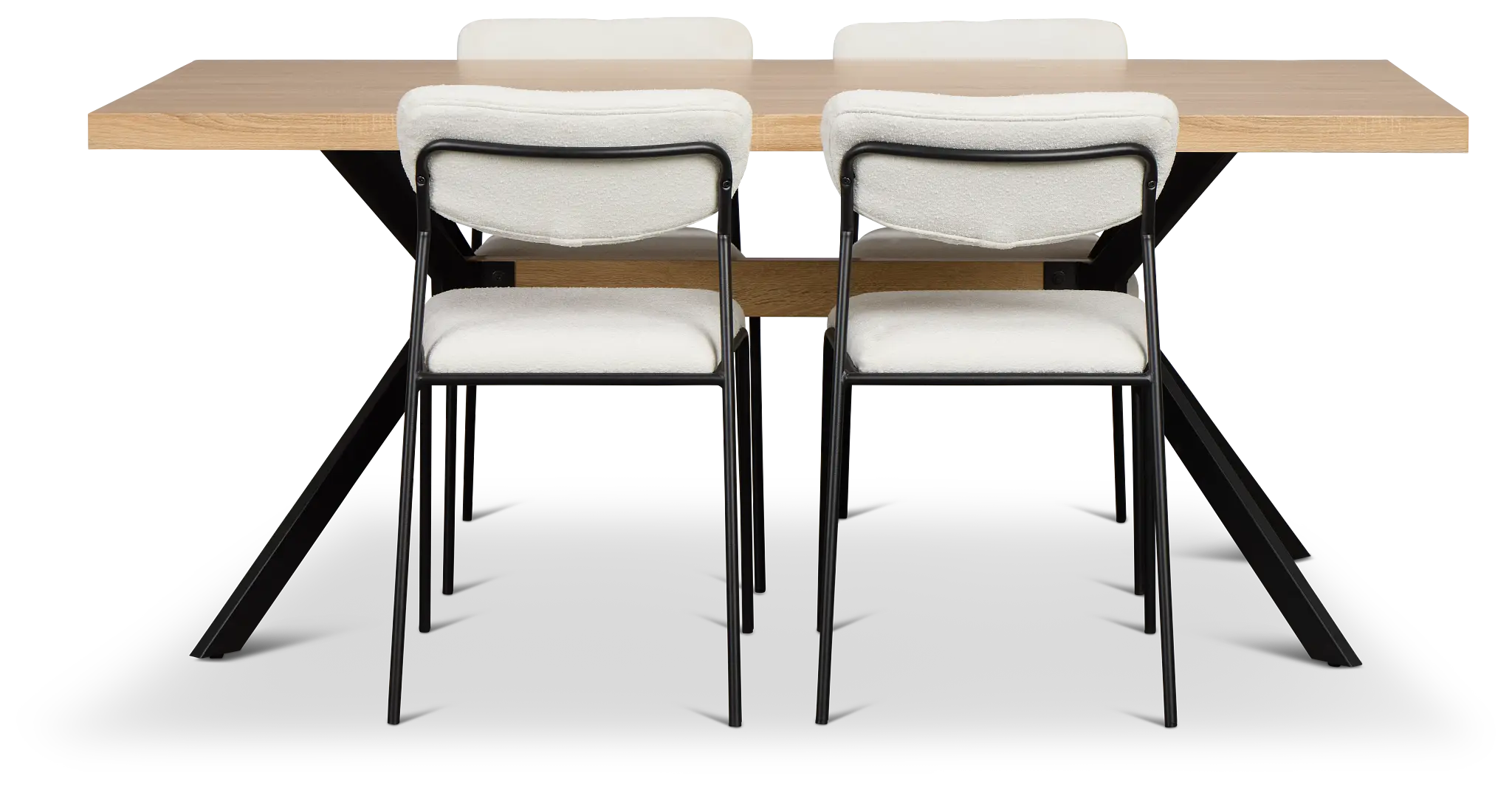 Lynden Light Tone Rect Table & 4 White Metal Upholstered Side Chairs Lynden Light Tone Rect Table & 4 White Metal Upholstered Side Chairs