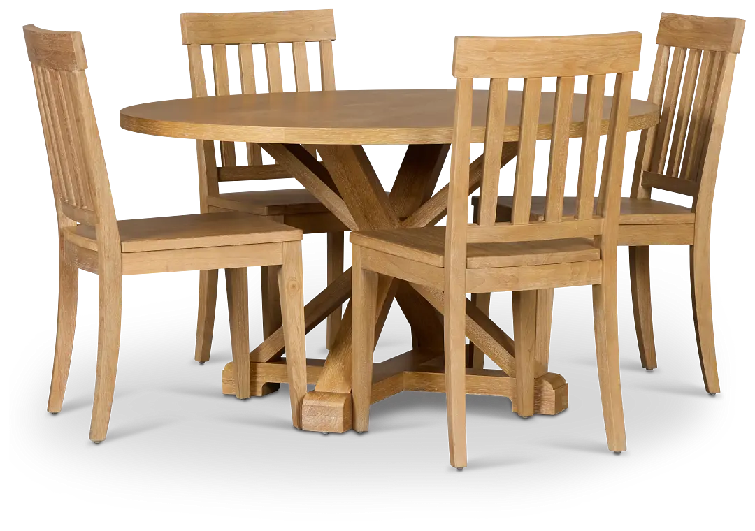 Nantucket Light Tone Round Round Table & 4 Light Tone Chairs Nantucket Light Tone Round Round Table & 4 Light Tone Chairs