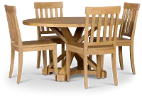 Nantucket Light Tone Round Round Table & 4 Light Tone Chairs