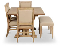 Joplin Light Tone Extension Rectangular Table With 4 Side Chairs & Bench