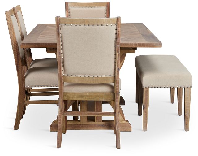 Joplin Light Tone Extension Rectangular Table With 4 Side Chairs & Bench