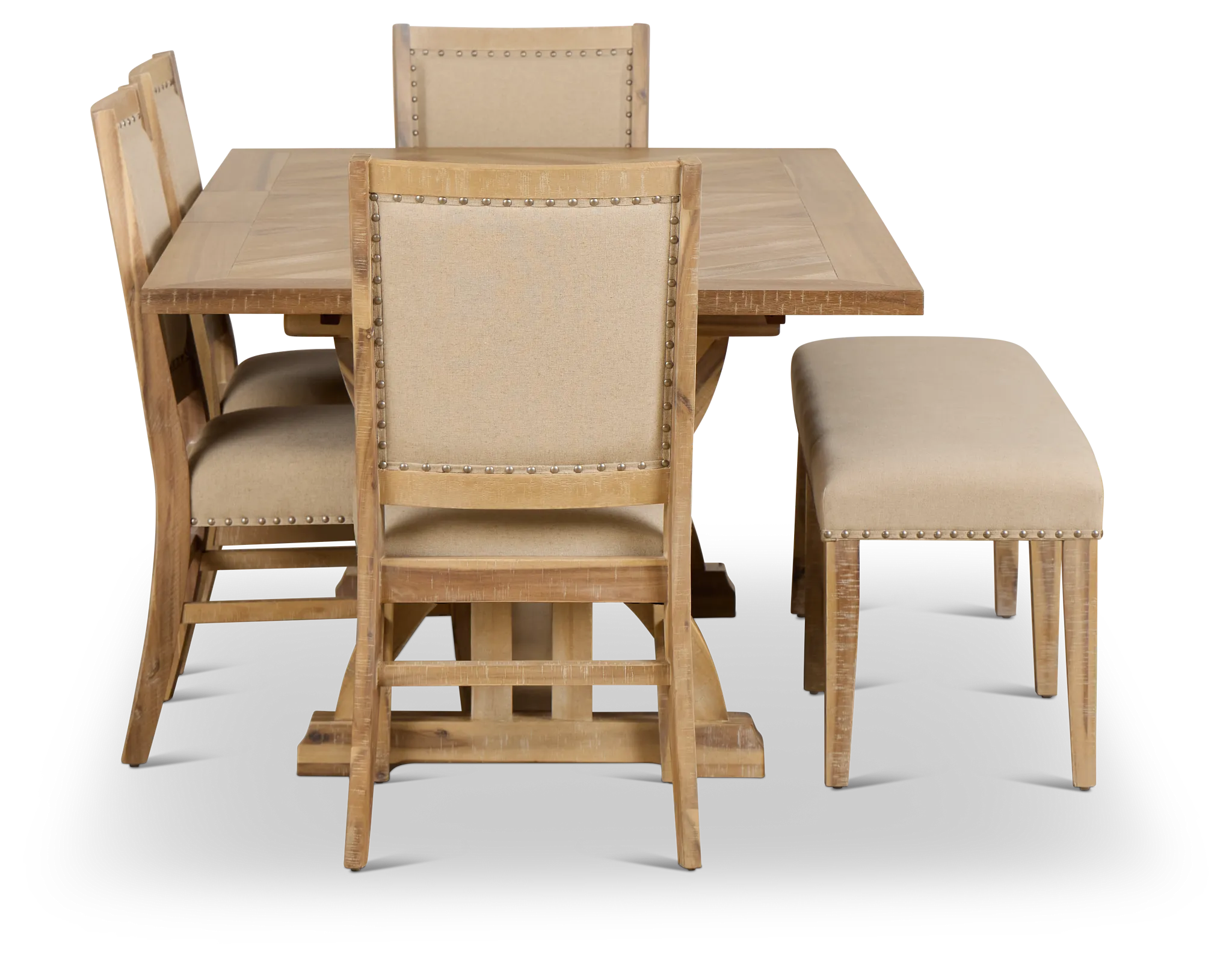 Joplin Light Tone Extension Rectangular Table With 4 Side Chairs & Bench