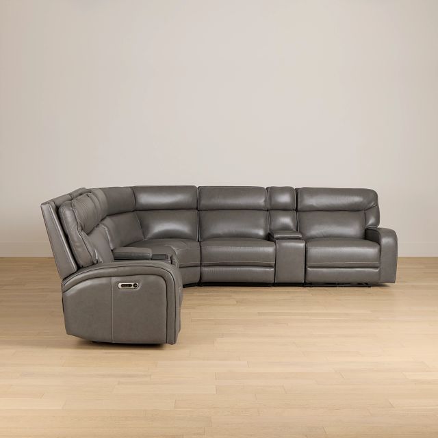 Jasper Gray Leather Large Dual Power Reclining Two-arm Sectional
