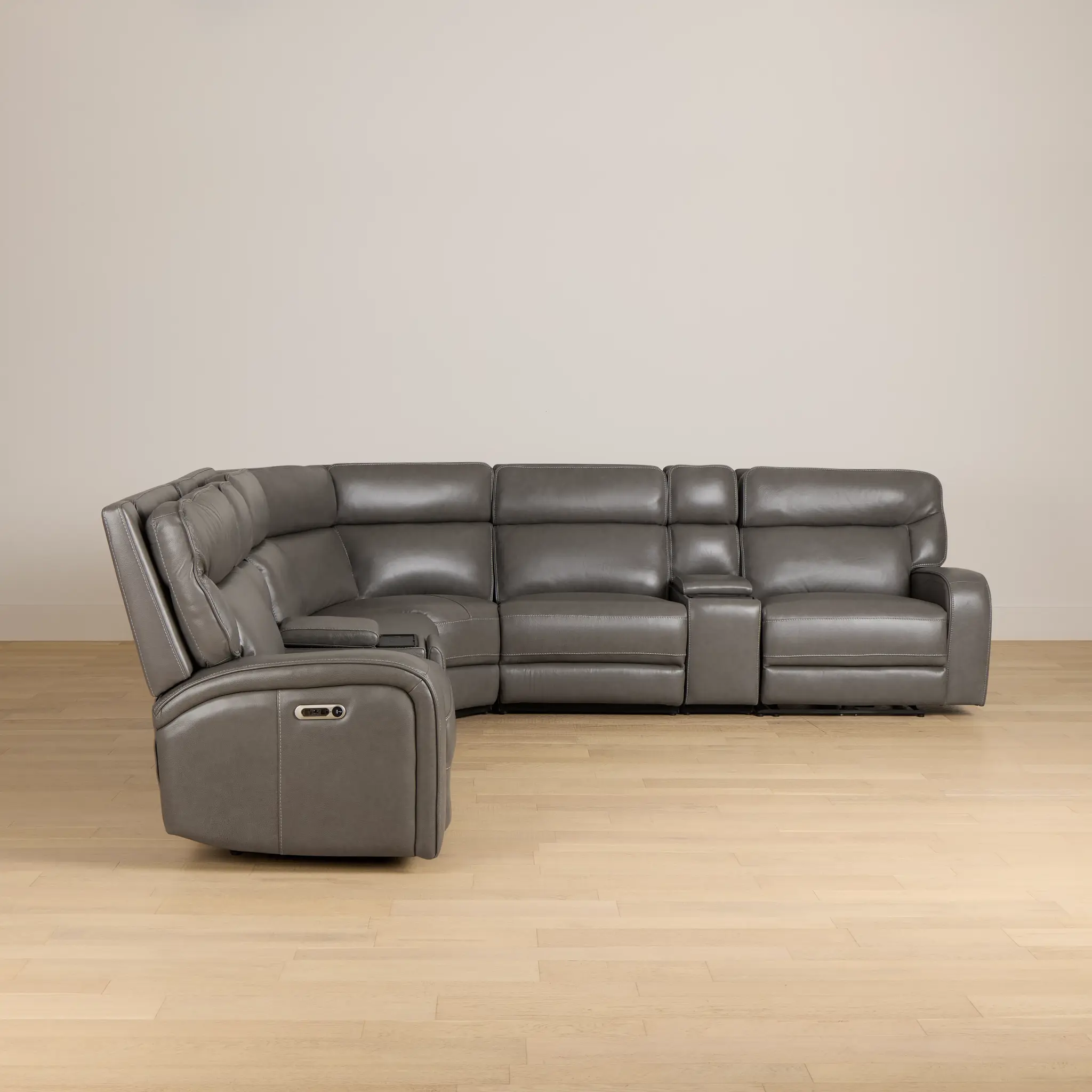 Jasper Gray Leather Large Dual Power Reclining Two-arm Sectional Jasper Gray Leather Large Dual Power Reclining Two-arm Sectional