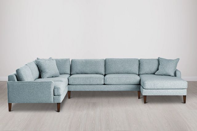Morgan Teal Fabric Medium Right Chaise Sectional W/ Wood Legs (1)