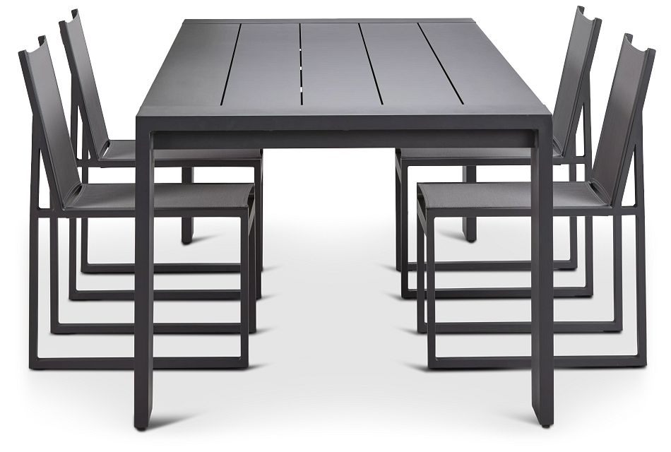 Linear Dark Gray 110 Aluminum Table 4 Sling Side Chairs Outdoor Dining Sets City Furniture