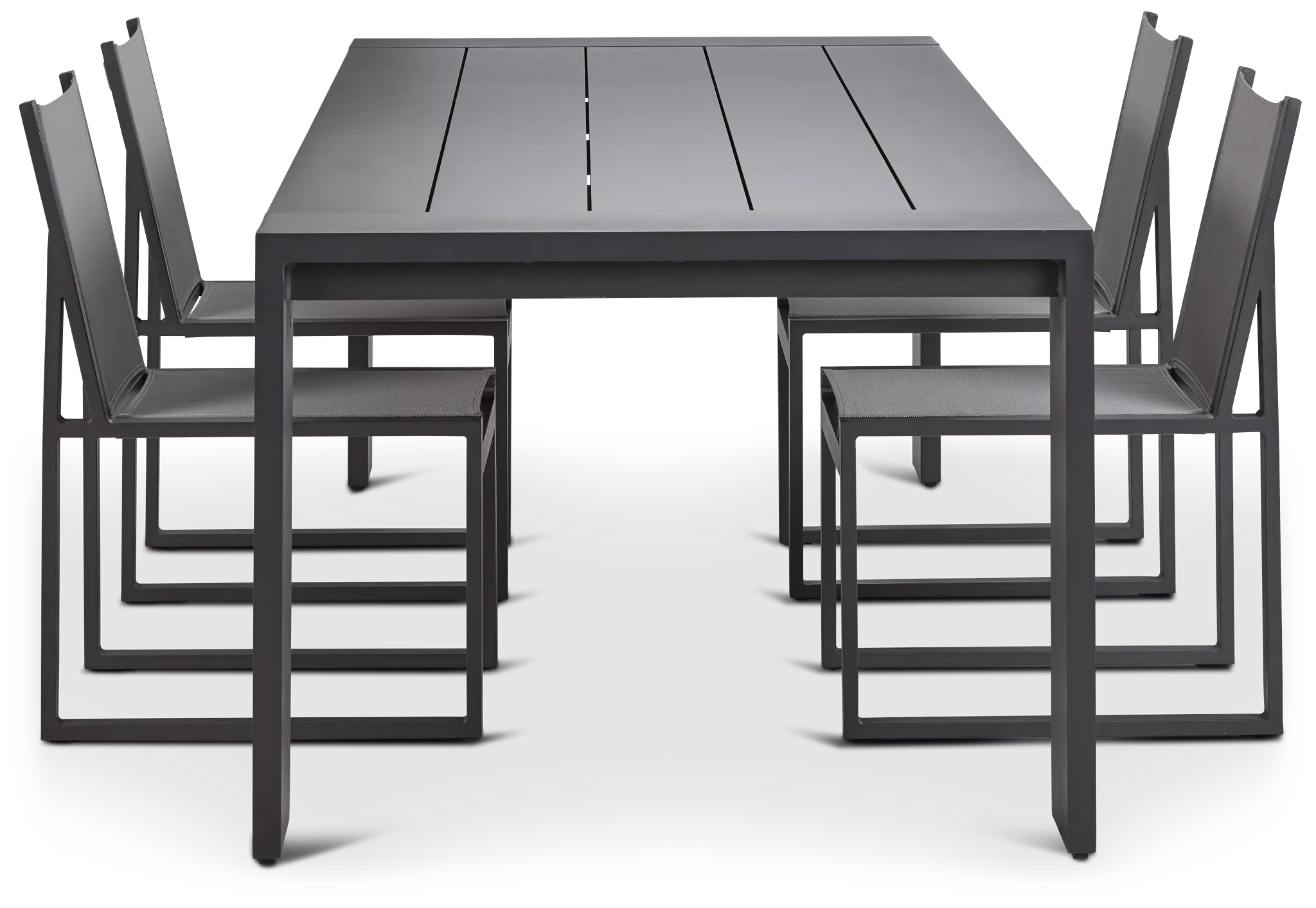 Linear Dark Gray 110" Aluminum Table & 4 Sling Side Chairs
