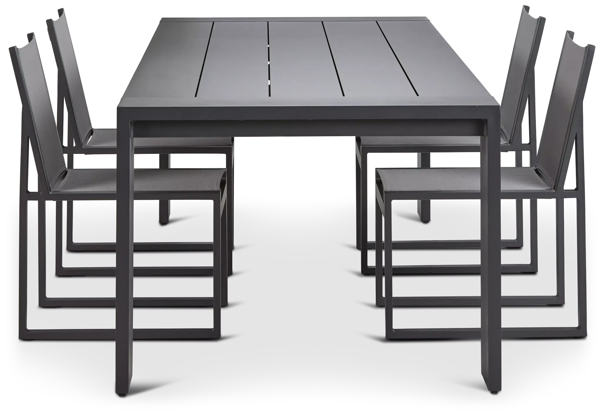 Linear Dark Gray 110" Aluminum Table & 4 Sling Side Chairs Linear Dark Gray 110" Aluminum Table & 4 Sling Side Chairs