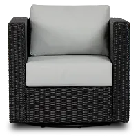 Montecito Black Swivel Chair With Light Blue Cushions